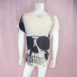 Skull Cashmere Womens Sweater Short Sleeve Size XS White Skull Goth Punk
